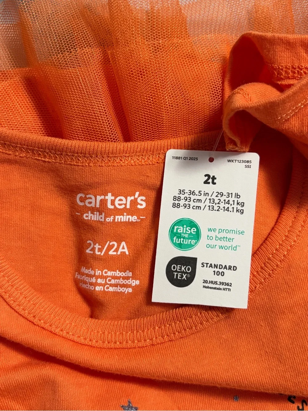 Carter's Orange Halloween Tulle Peplum Dress with Black Graphics